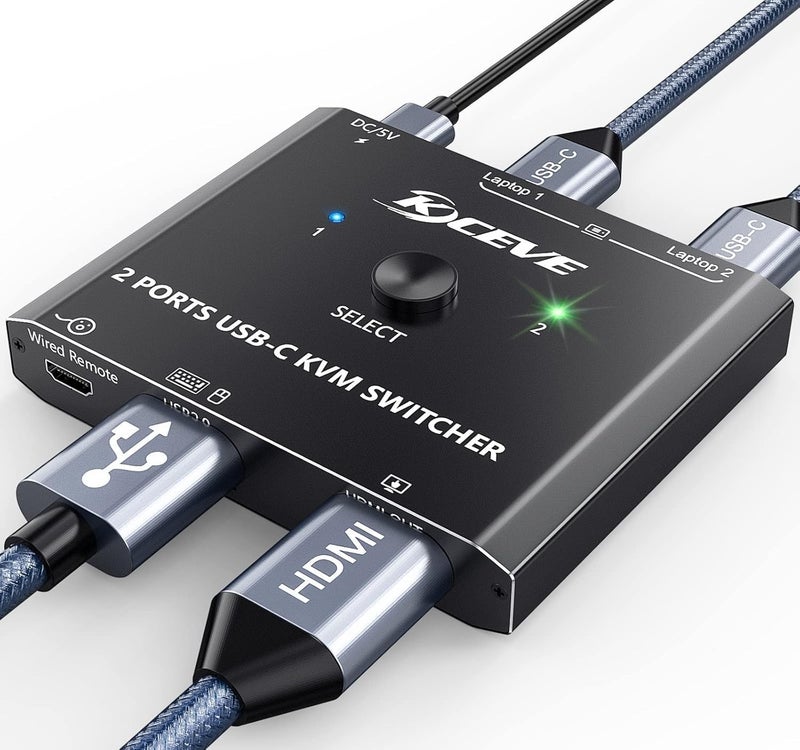 MLEEDA USB C KVM Switch 4K@60Hz, KVM Switch USB C for 2 Laptops Share Single HDMI Monitor and Keyboard Mouse,Compatible with Windows,Mac OS,Wired Remote and USB Power Cord Included - Image 1